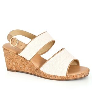 Evan’s Extra Wide Cream Tan Wedge Sandals with Cork Heel GUC